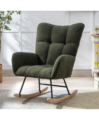 Teddy Fabric Wingback Glider Rocker with Storage Pocket