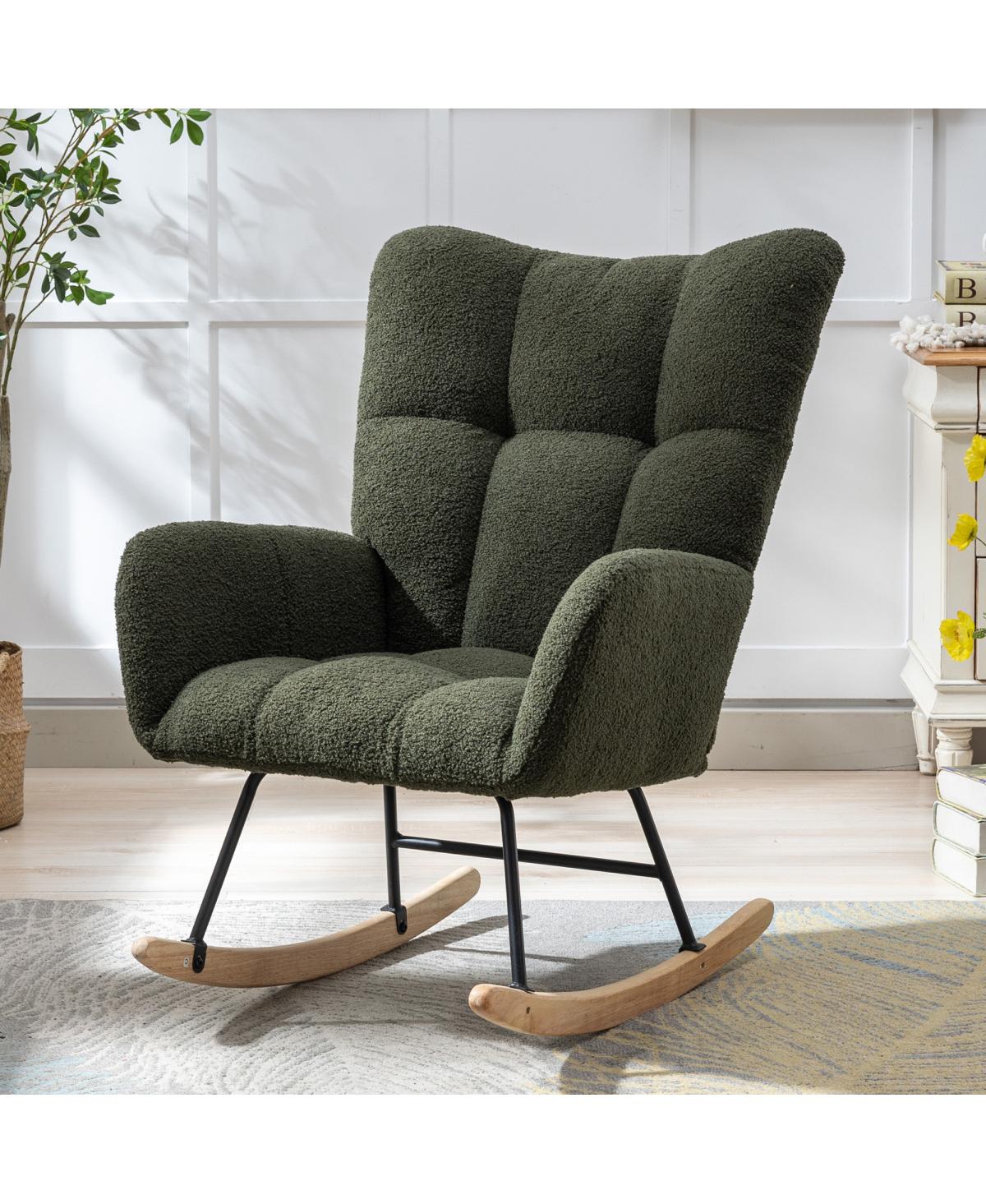 Streamdale Furniture Teddy Fabric Wingback Glider Rocker with Storage Pocket