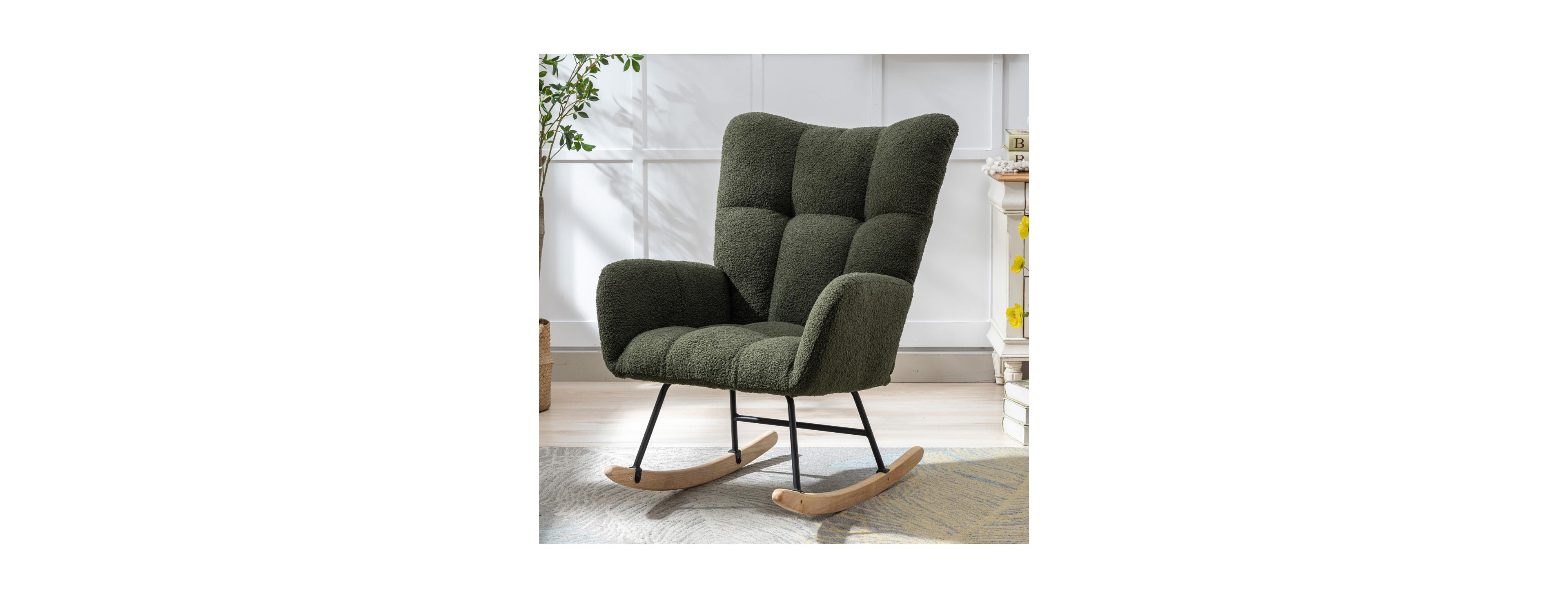 Streamdale Furniture Teddy Fabric Wingback Glider Rocker with Storage Pocket
