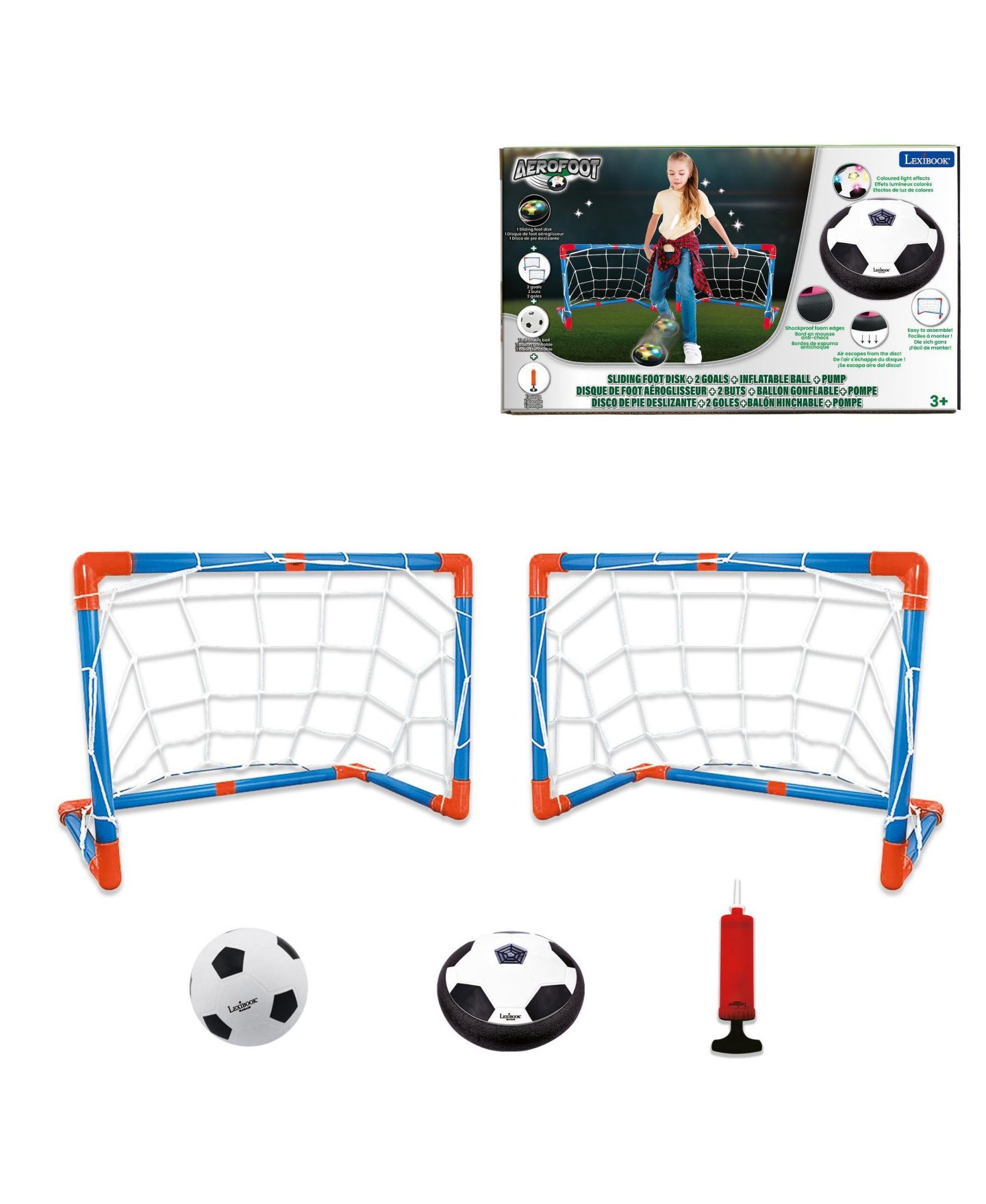 Детские игрушки Lexibook Aerofoot Hovercraft Soccer Disc, 2 Goals, Pump and Ball, Glides Easily, Light Effects, Rechargeable, JG981 — фото 1