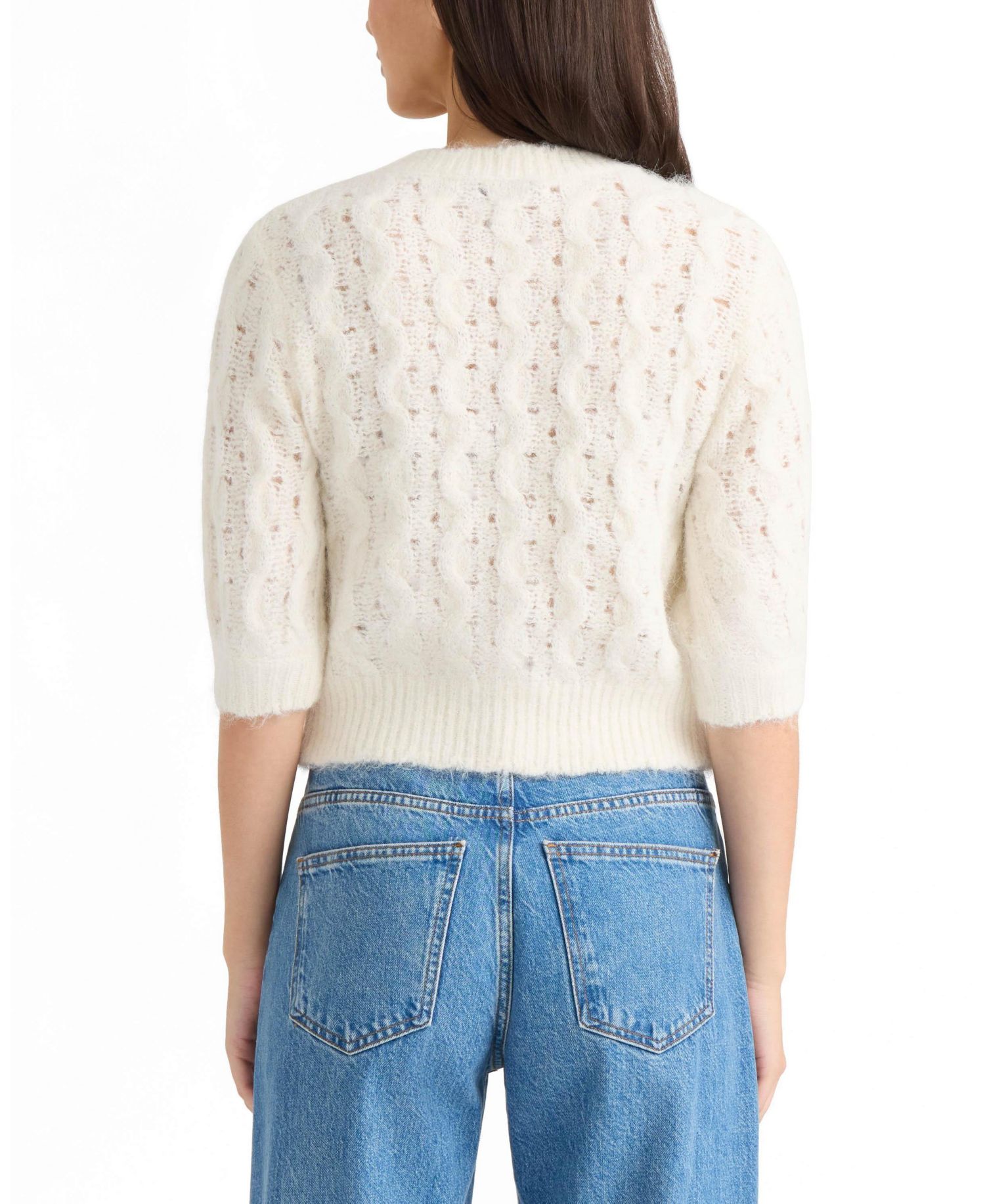 Women's Cable-Knit Pointelle Scalloped Cardigan