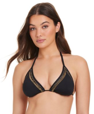 Women's Stitched Up Crochet Halter Triangle Bikini Top