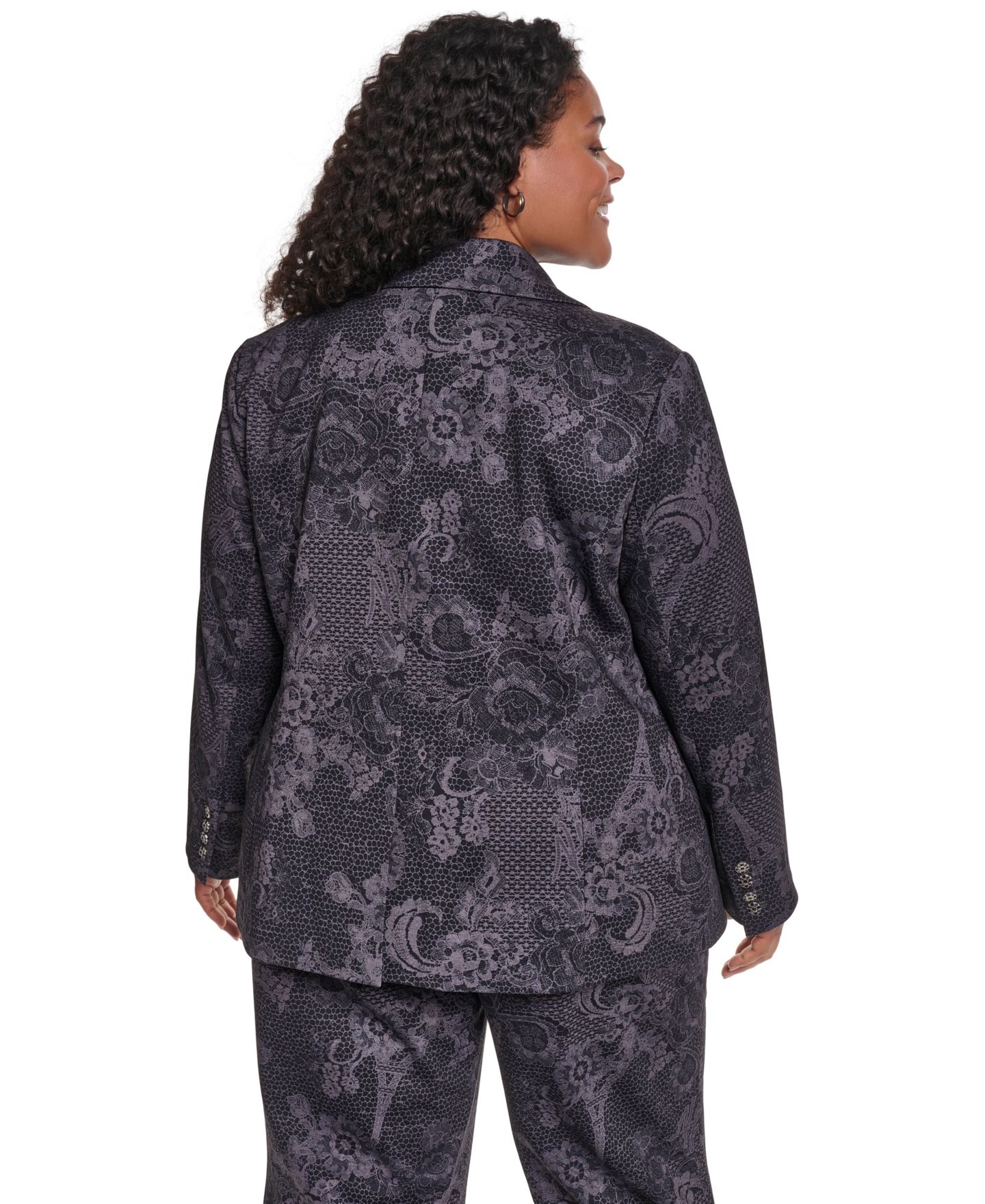 Женский пиджак KARL LAGERFELD PARIS Plus Size Floral-Print Jacquard Blazer, цвет: Чёрный графитовый меланжевый — фото 4
