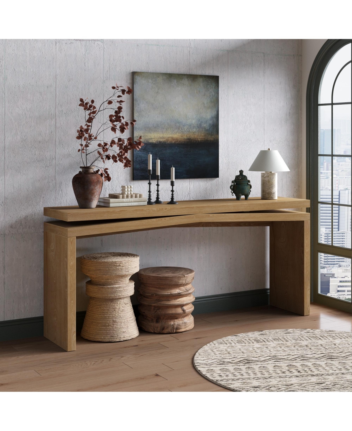 Clihome 65 Inch Farmhouse Console Table, Sled Base Wooden Sofa Entryway Table for Living Room Hallway