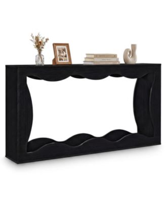 63 Inch Console Table 2 Tier Narrow Entryway Table with Wavy Edge Storage Shelf
