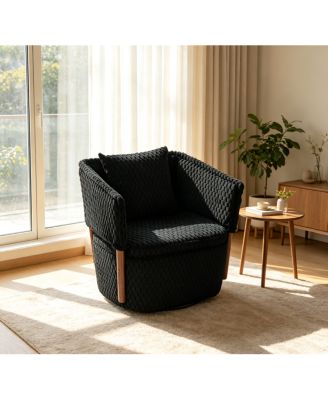 Mid Century Modern Swivel Accent Chair with Storage and Waist Cushion