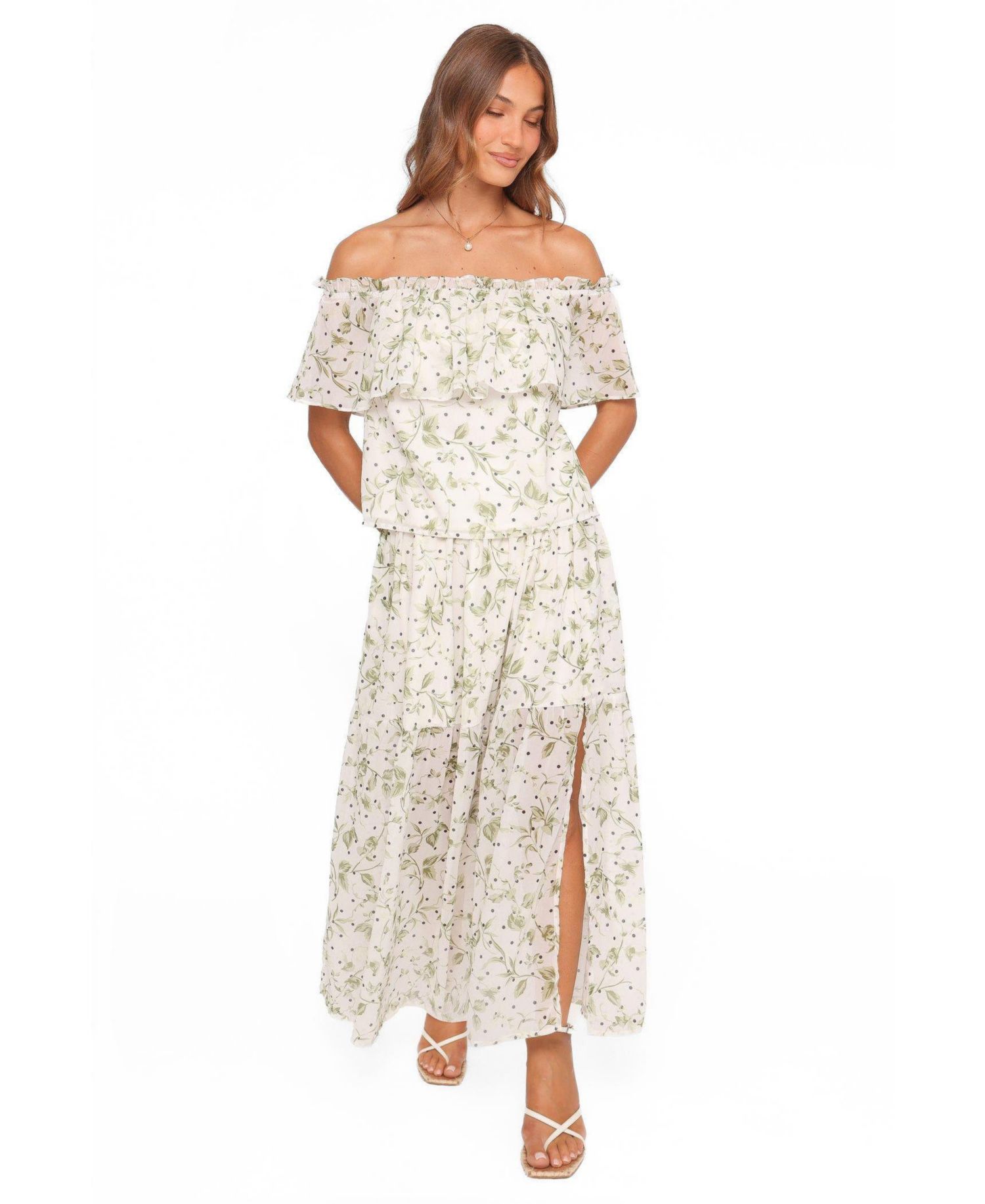 Women's Vanessa Off-Shoulder Top and Tiered Maxi Skirt, 2-Piece Set