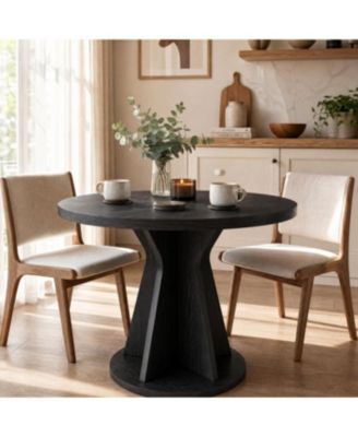 Round Dining Table, Modern Pedestal Kitchen Table with 1.18" Thick Tabletop & Sturdy Base, Seats 4, for Dining Room