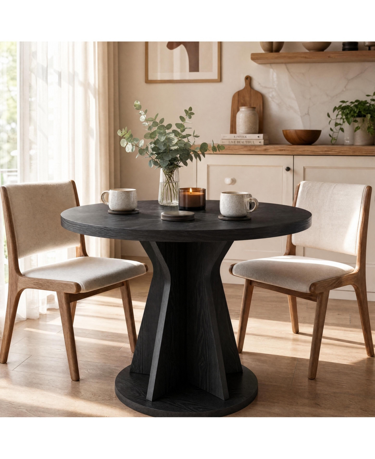 homfan Round Dining Table, Modern Pedestal Kitchen Table with 1.18" Thick Tabletop & Sturdy Base, Seats 4