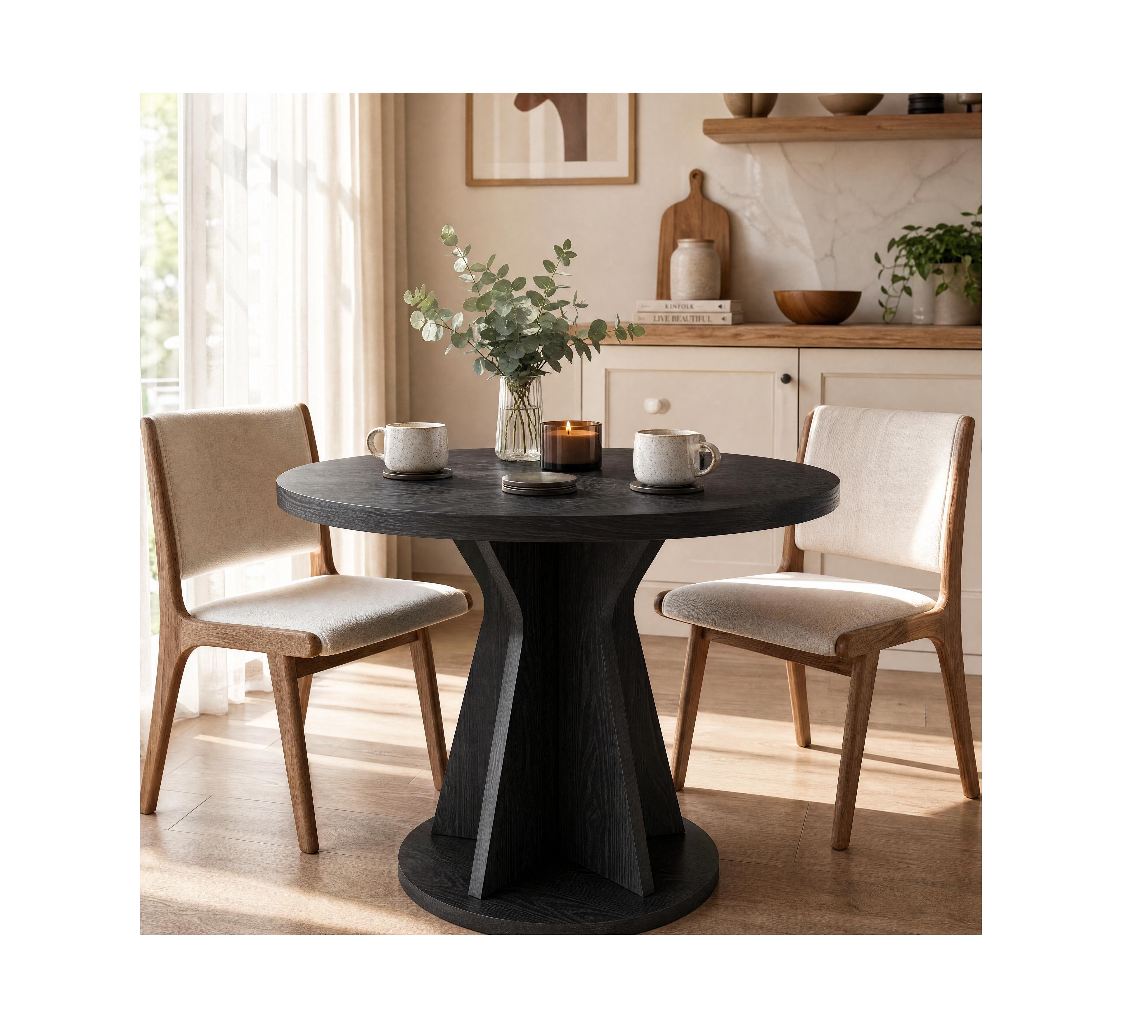 homfan Round Dining Table, Modern Pedestal Kitchen Table with 1.18" Thick Tabletop & Sturdy Base, Seats 4