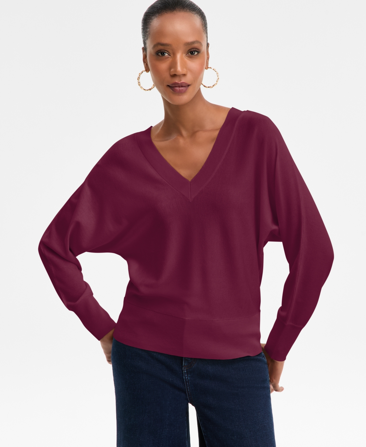 I.n.c. International Concepts Women's Double V-Neck Dolman Sweater, Macy's Exclusive