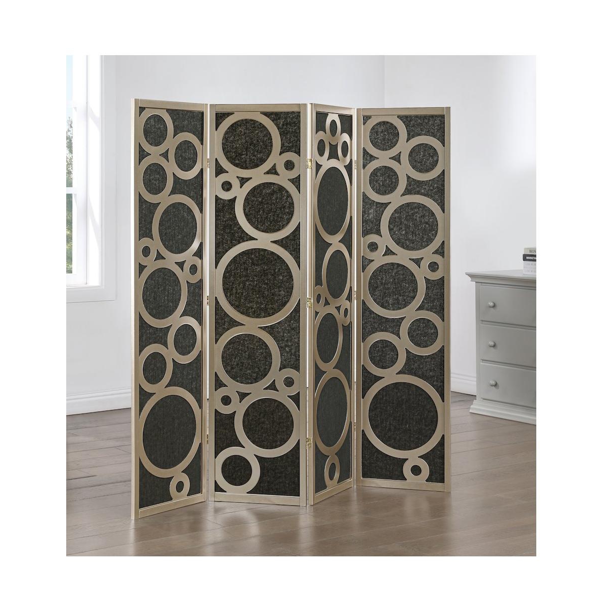 Roundhill Furniture 4-Panel Room Divider, Decorative Folding Freestanding Privacy Screen - Gold