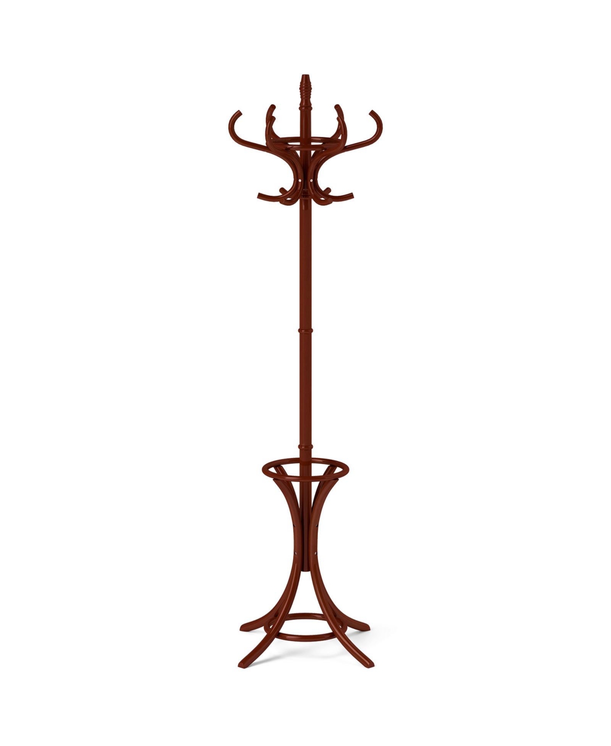 sumyeg Wooden Standing Coat Rack with 12 Hooks and Built-In Umbrella Stand - Brown