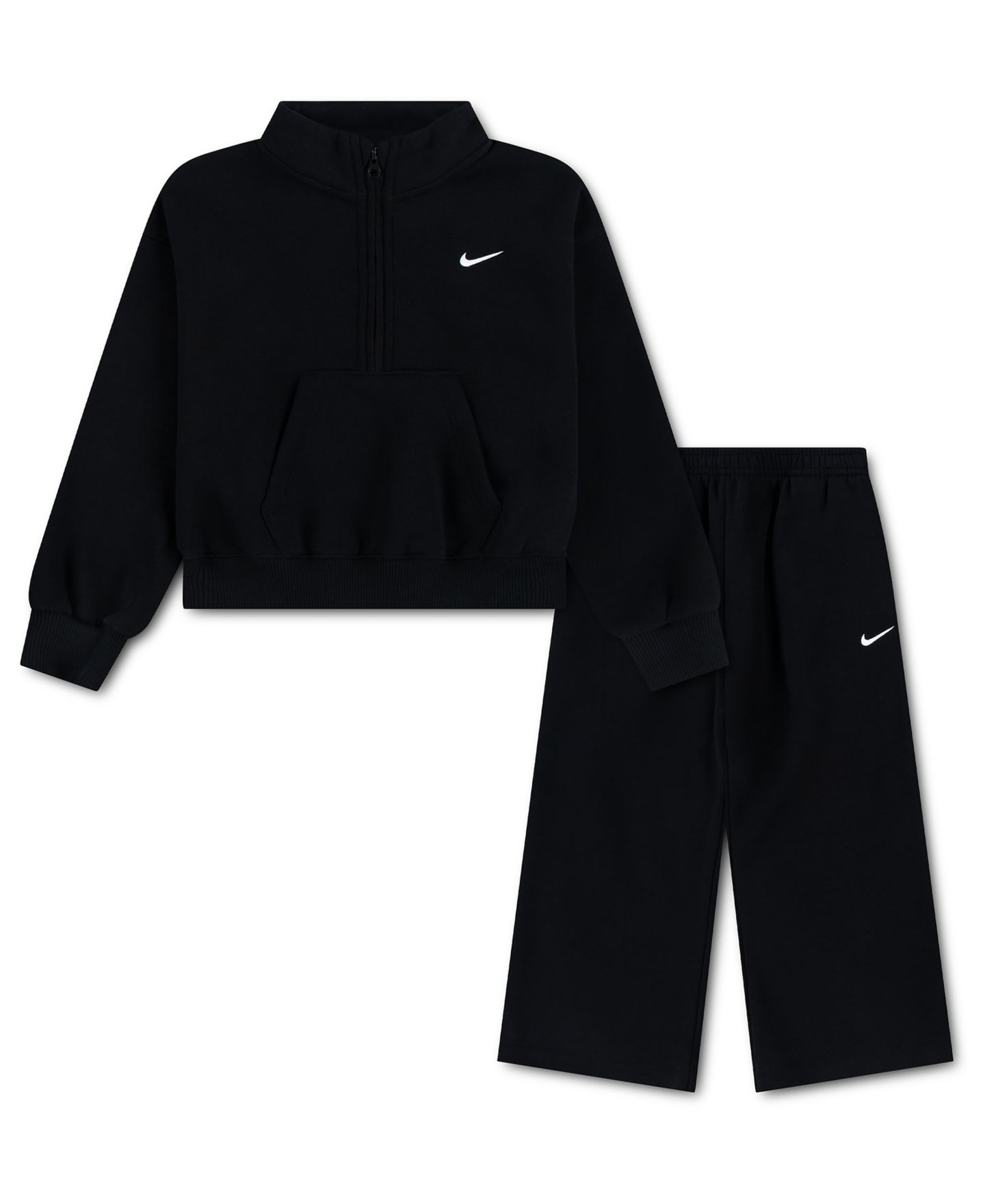 Комплект Nike Sportswear Standard Fleece Half-Zip Top and Pants, 2-Piece Set для девочек-малышей, цвет: Чёрный — фото 1