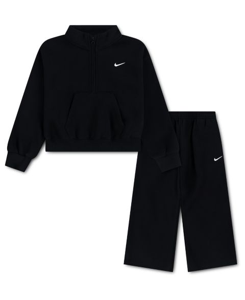 Комплект Nike Sportswear Standard Fleece Half-Zip Top and Pants, 2-Piece Set для девочек-малышей, цвет: Чёрный