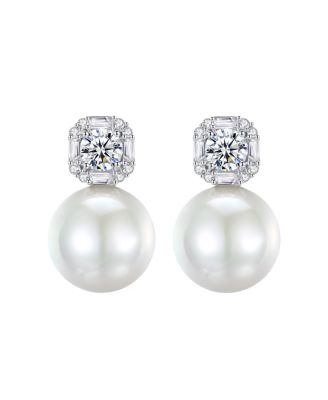 Crystal and Pearl Silver-Tone Kit Drop Earrings