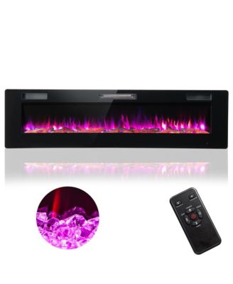 68 Inch Ultra-Thin Electric Fireplace Recessed Wall Mounted With Crystal Log Decoration