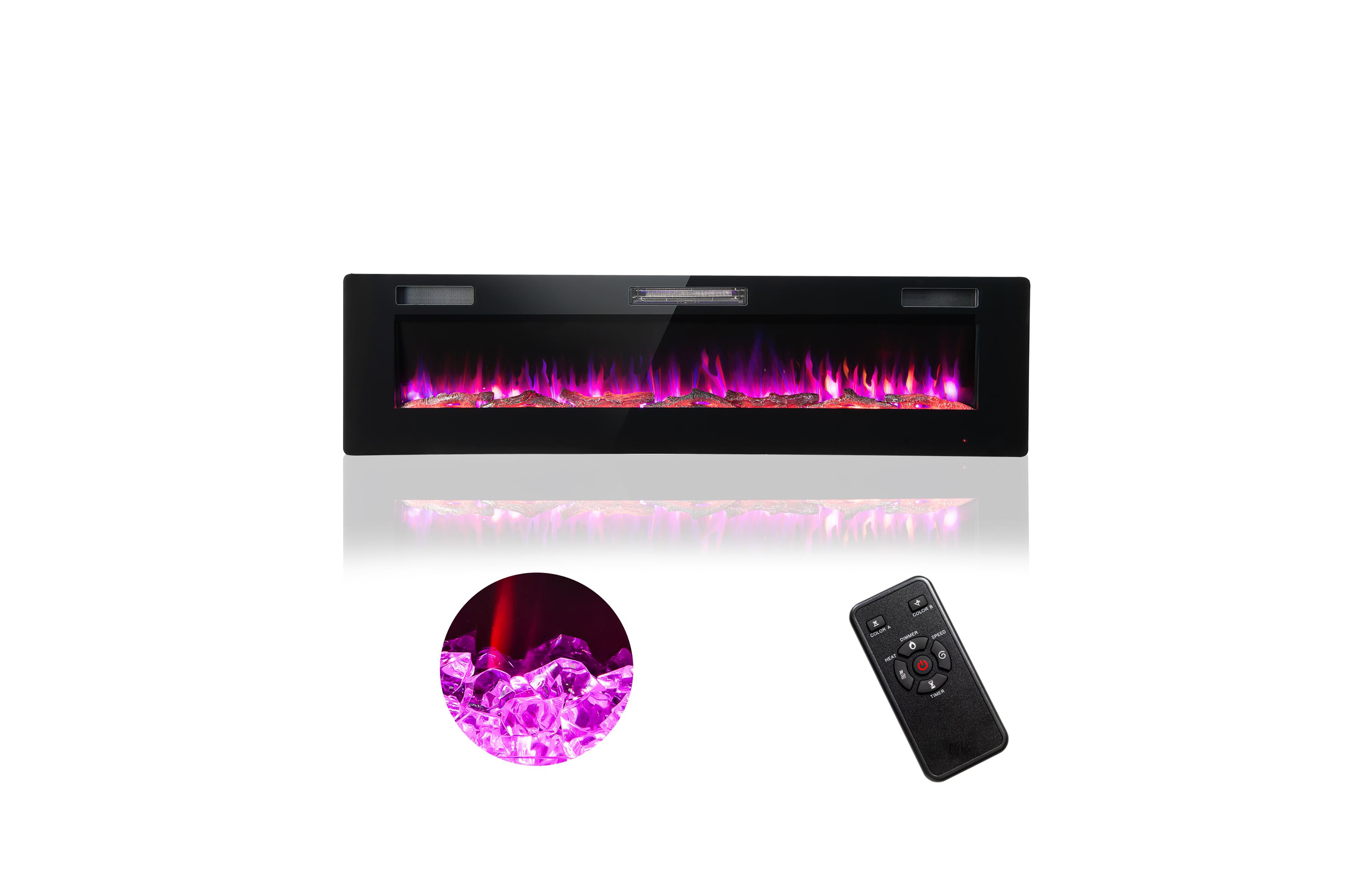 Costway 68 Inch Ultra-Thin Electric Fireplace Recessed Wall Mounted With Crystal Log Decoration