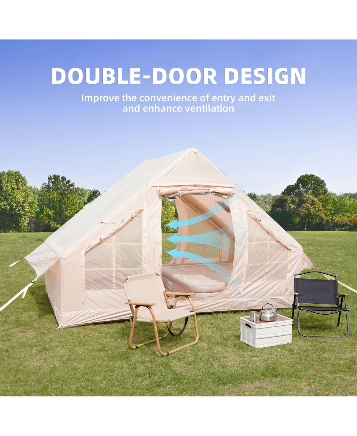 Zeny 2 4 Person Inflatable Glamping Tent Fast Setup Waterproof Camping Tent with Chimney Window and Dual Doors
