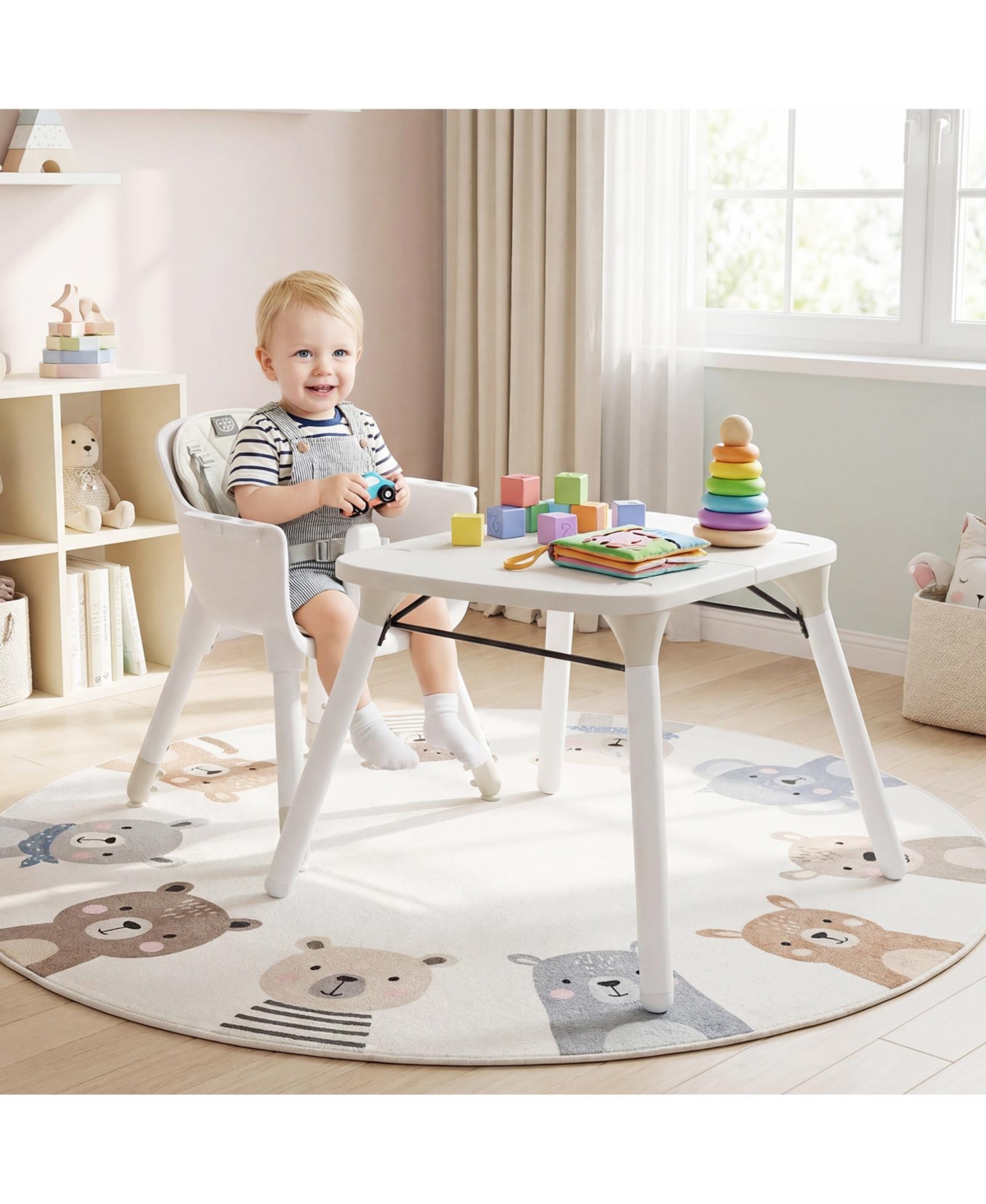 Costway Toddler 4 in 1 High Chair Convertible Table Chair Set with Pu Cushion