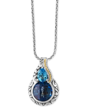 image of Effy Ocean Bleu London Blue Topaz (5-1/5 ct. t.w.) and Swiss Blue Topaz (3/4 ct. t.w.) Pendant Necklace in Sterling Silver and 18k Gold