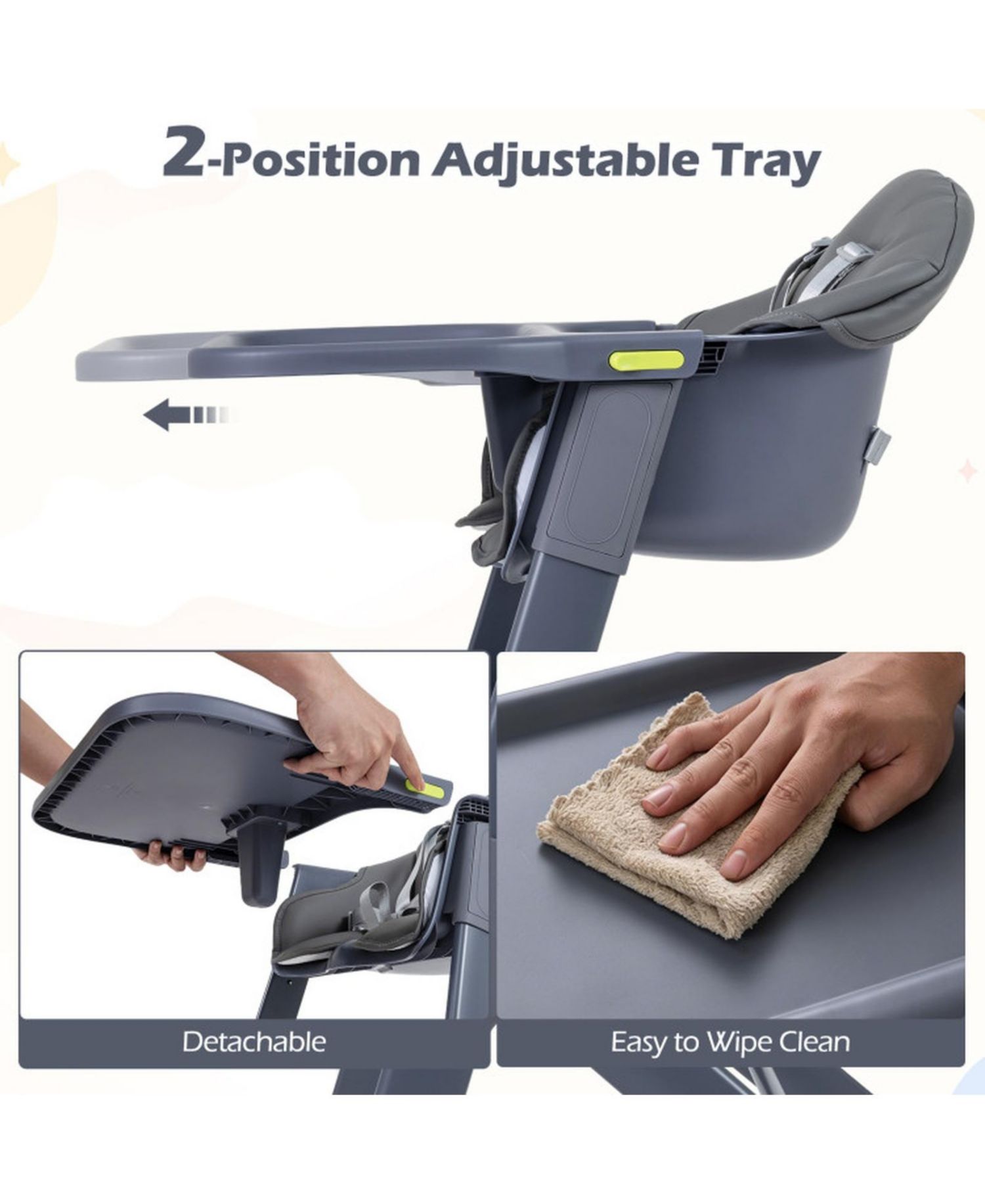 Footrest-Equipped 3-in-1 Washable High Chair for Toddlers