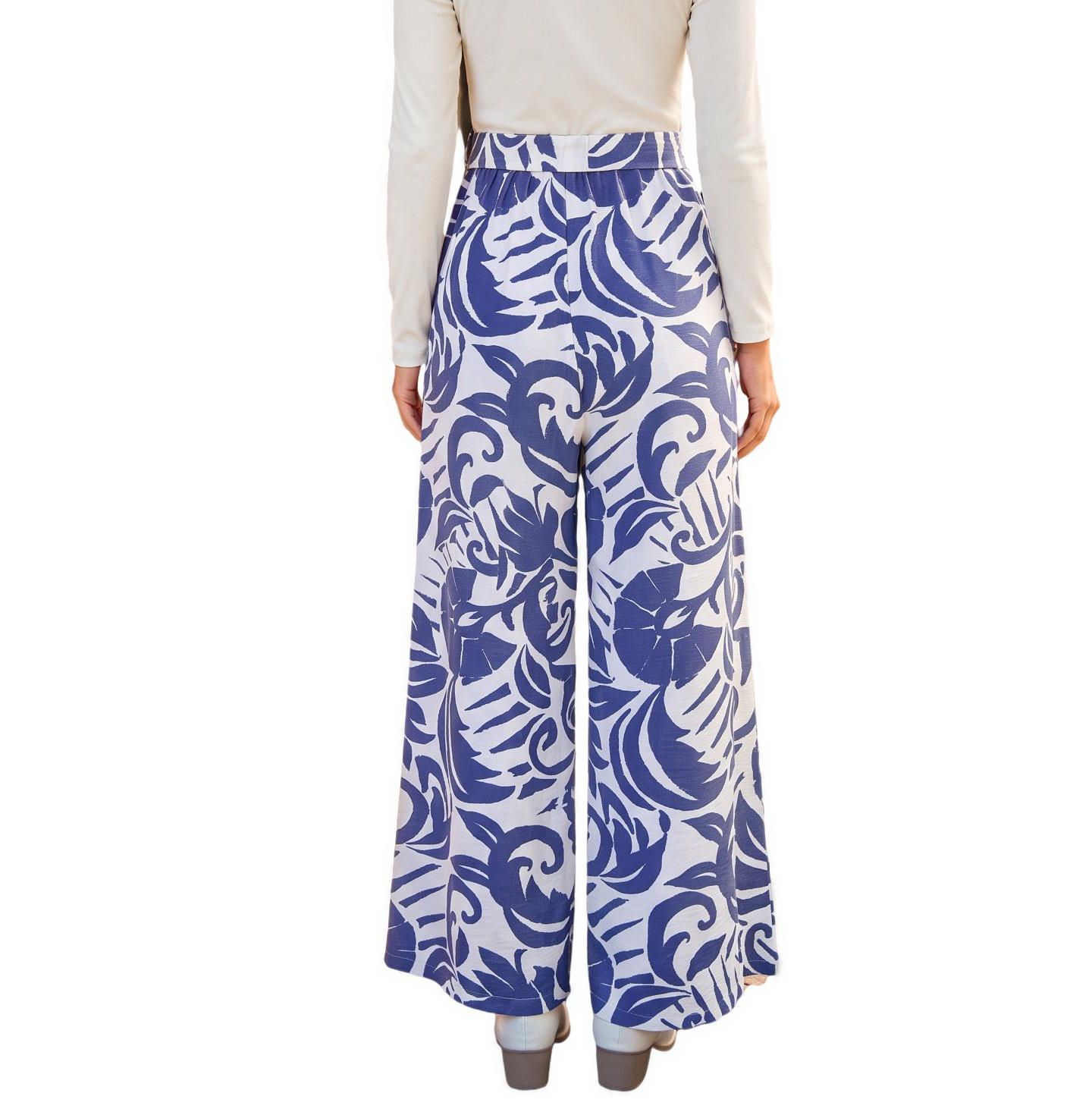 Женский комбинезон Cupshe Me Time Wide-Leg Long-Sleeve Tropical-Print, цвет: Средний синий — фото 2