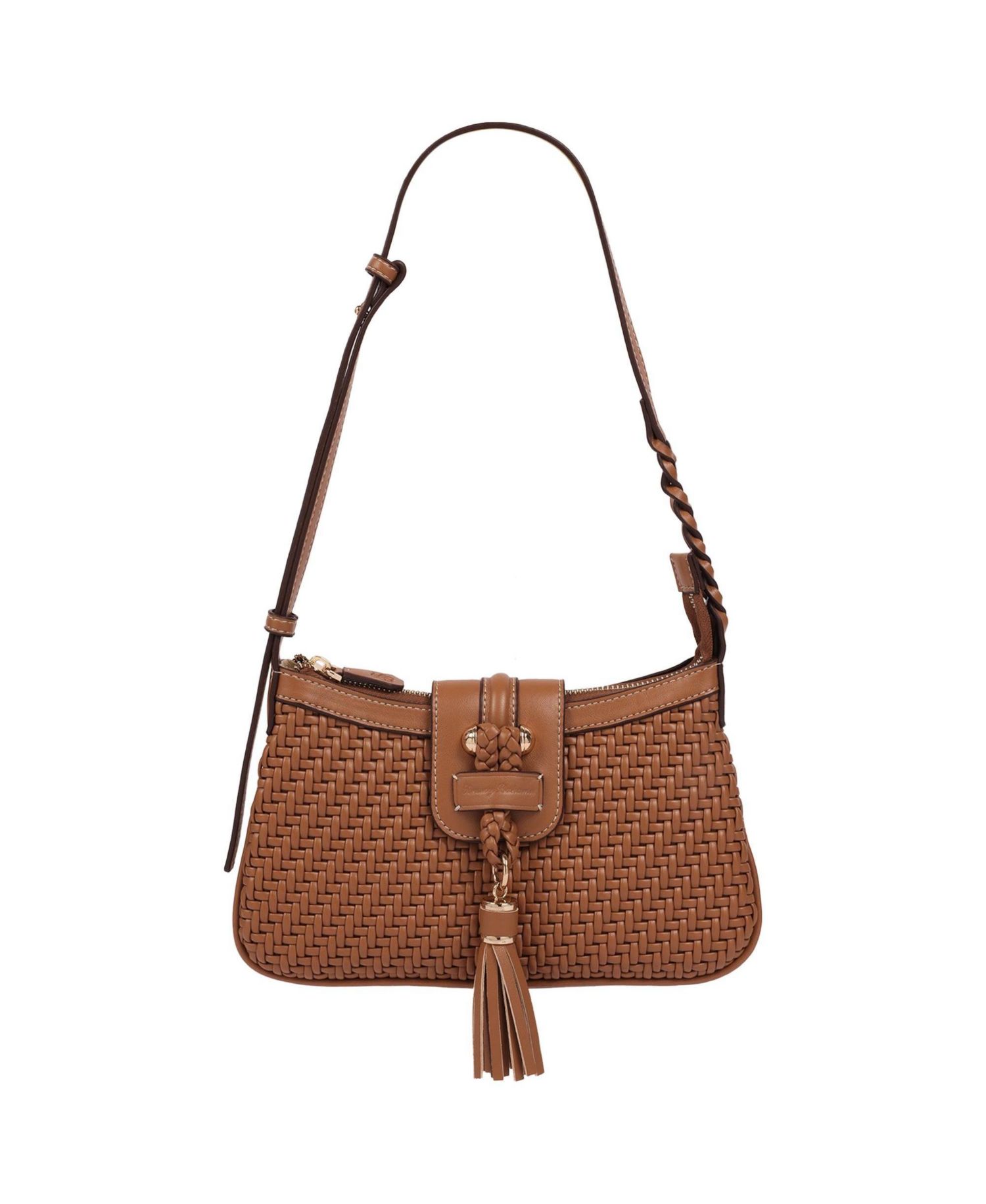 Tassel Tab Woven Shoulder Bag