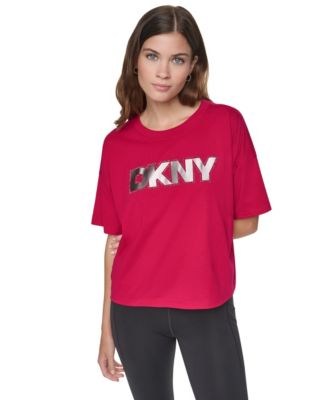 Women's Foil Rhinestone Logo Dropped-Shoulder T-Shirt