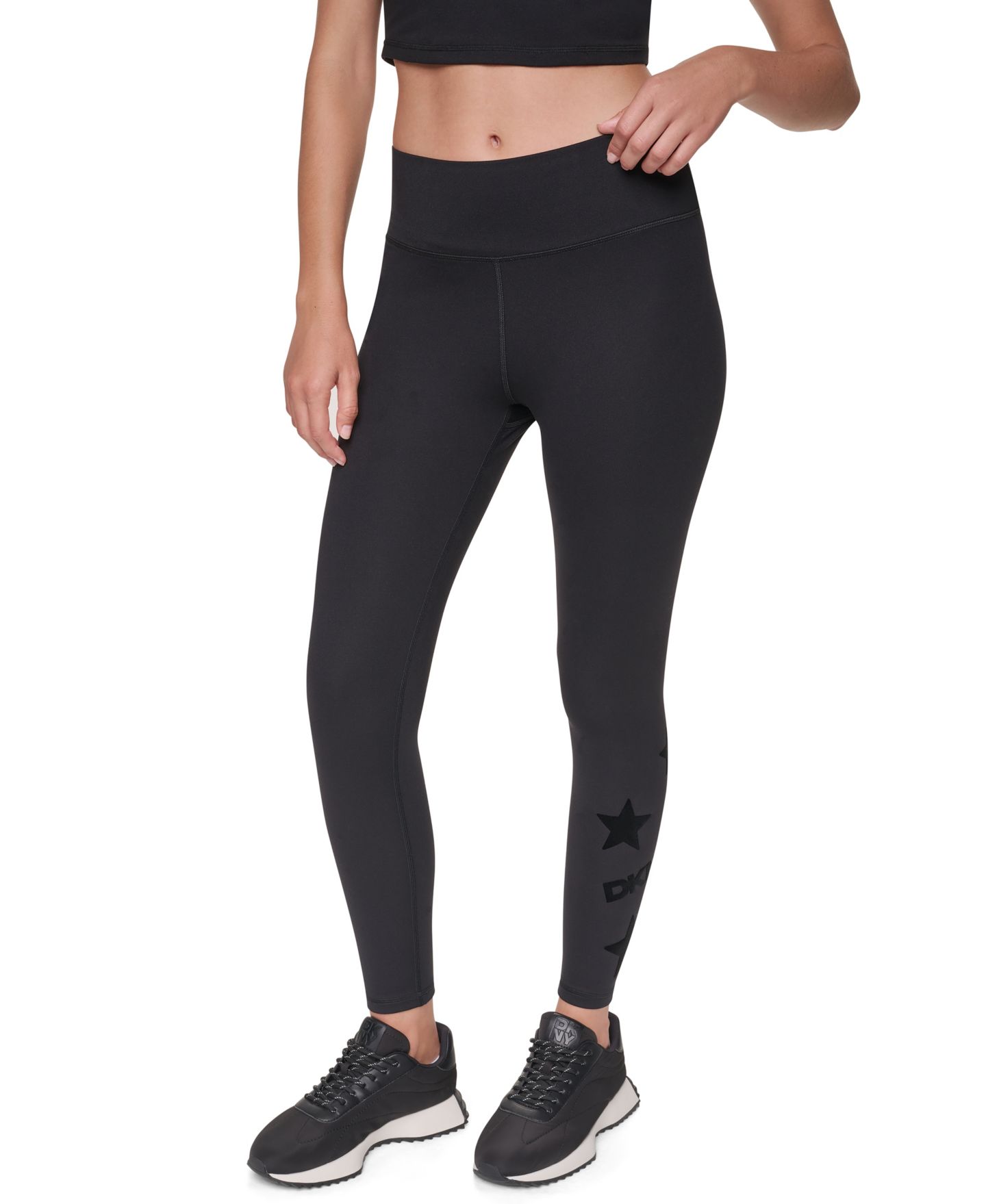 Женские леггинсы DKNY Sport Star Flocking High-Waist 7/8, цвет: Чёрный — фото 1