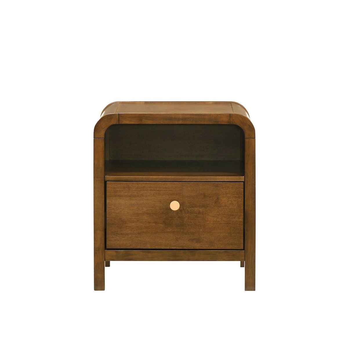 Roundhill Furniture Eldren Wood Nightstand with Solid Rubberwood Frame - Walnut