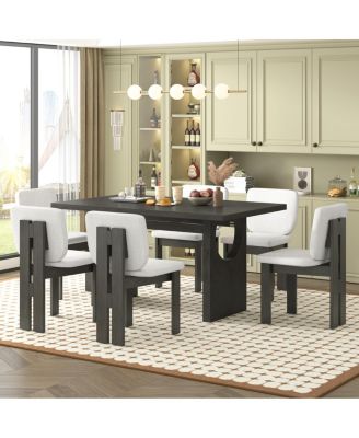 Streamdale 7-Piece Retro Wood Dining Table Set for 6 with Upholstered Chairs