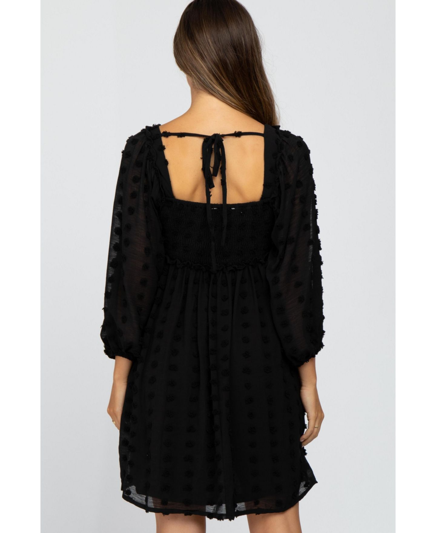 Женское платье Pinkblush Black Textured Dot Smocked Square Neck Chiffon, цвет: Чёрный — фото 4