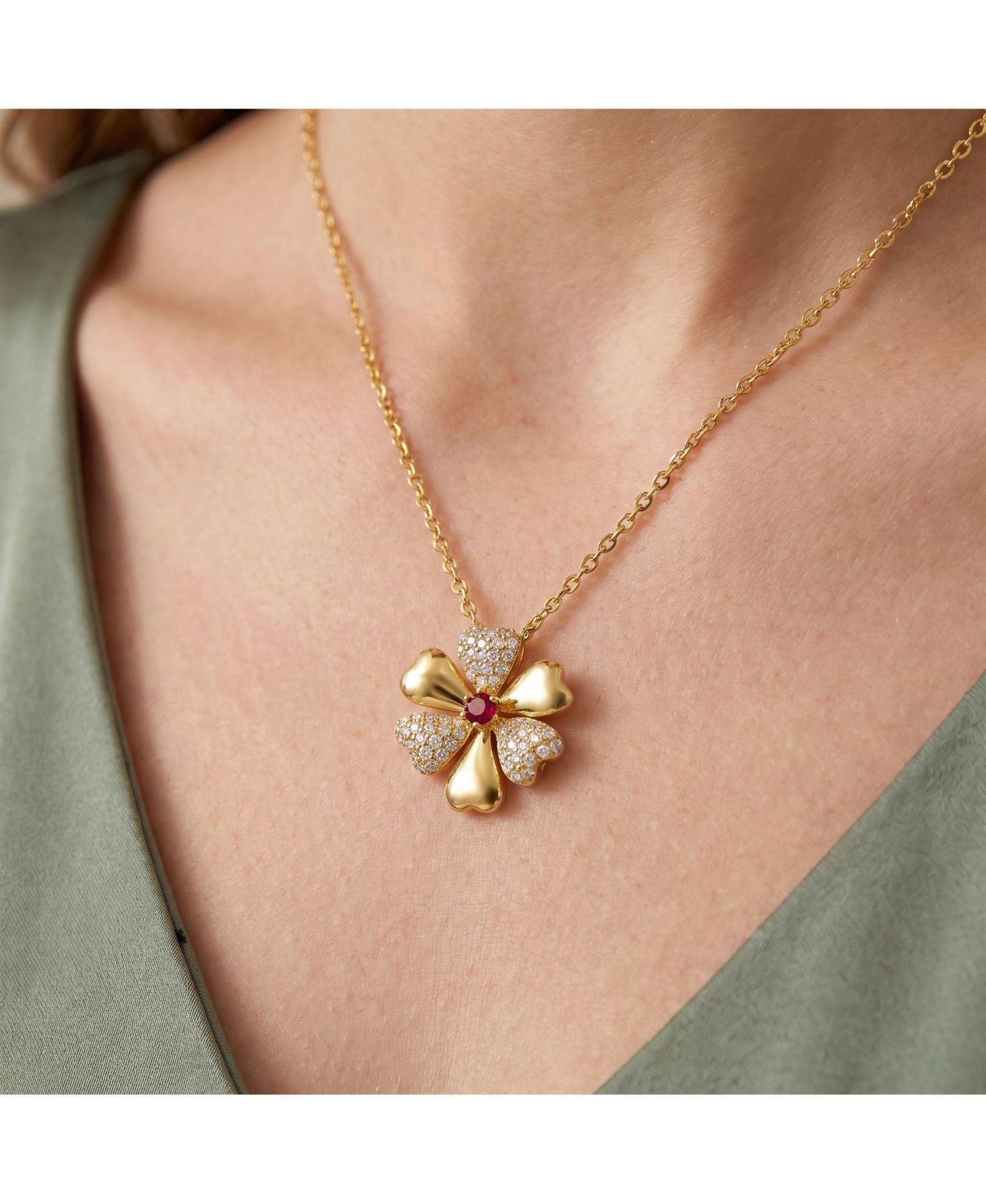 Sophisticated 14K Gold Plated CZ Pave Floral Necklace