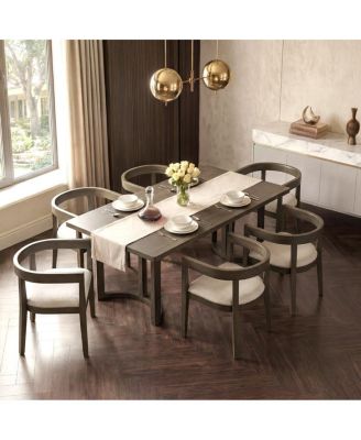 7-Piece Wood Grain Dining Table Set with 6 Upholstered Chairs