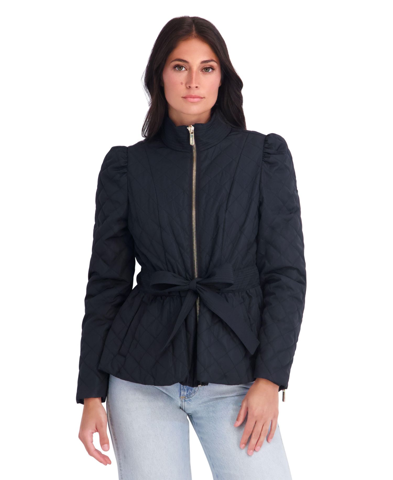 Women's Quilted Puff Sleeved Belted Jacket