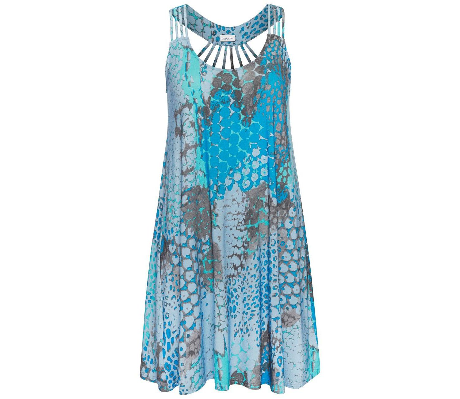Women's Viscose Printed Strappy Detail Racerback Scoop-Neck Short Dress