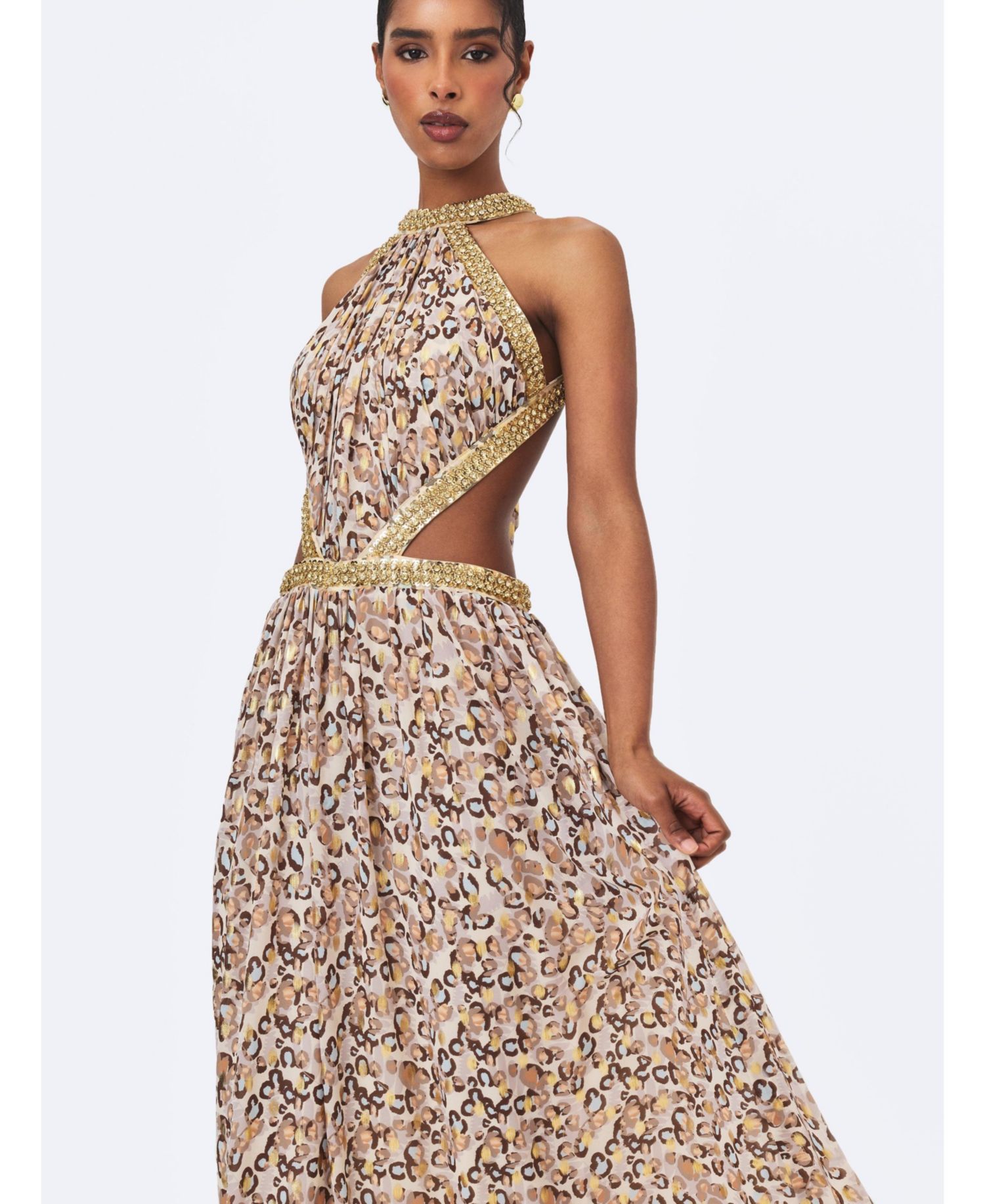 Women's Quinnlyn Cheetah-Print Halter Chiffon Maxi Dress
