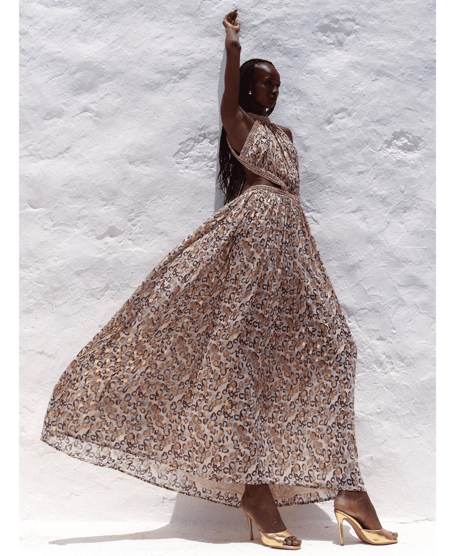 Women's Quinnlyn Cheetah-Print Halter Chiffon Maxi Dress