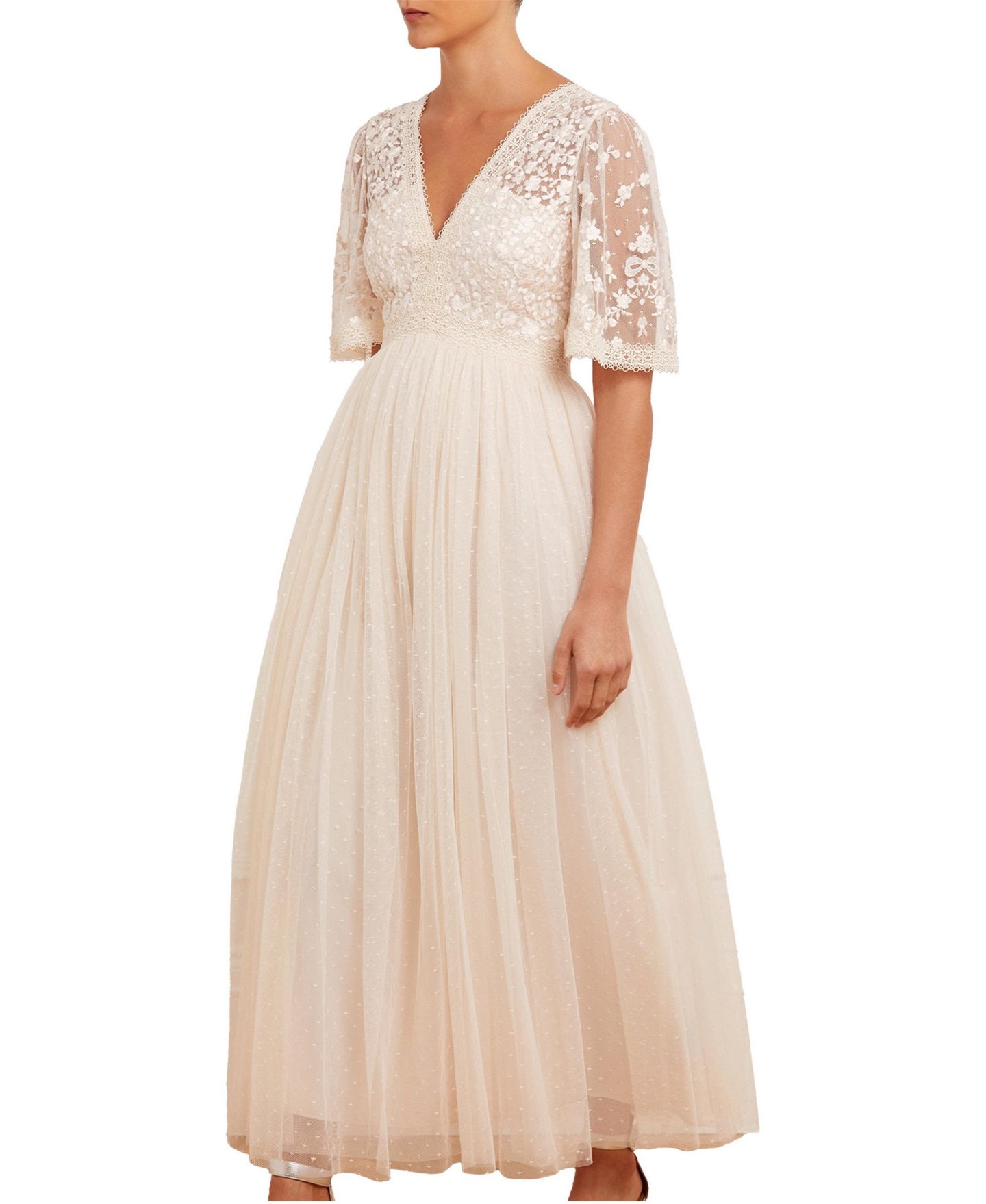 Женское платье Needle & Thread Celestia Floral-Embroidered Short-Sleeve Maxi, цвет: Кремовый — фото 1