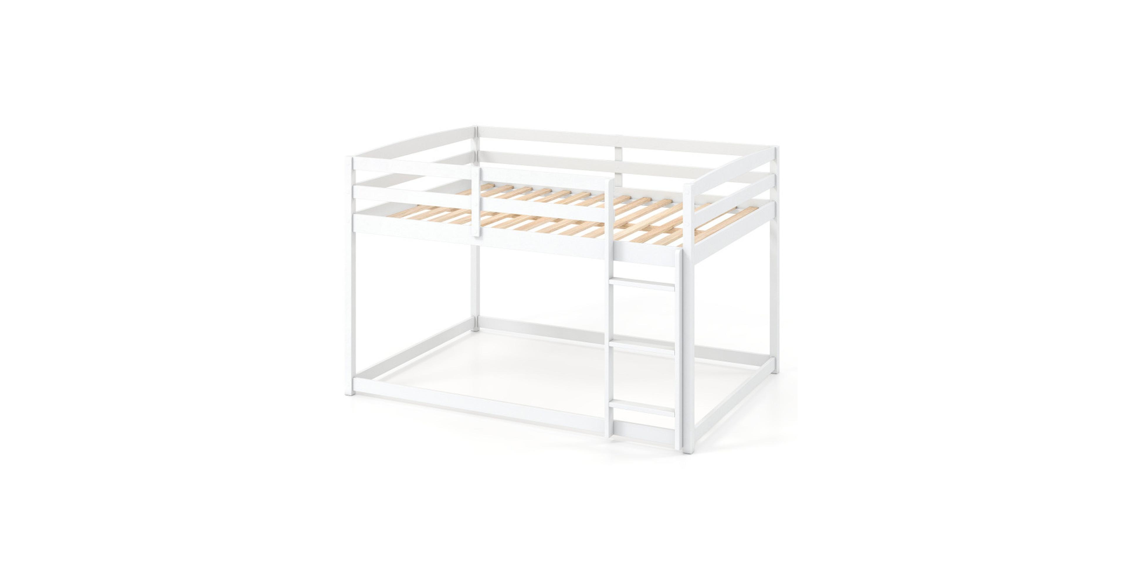 Sugift Full Over Full Solid Wood Bunk Bed with Integrated Ladder and Safety Guardrails