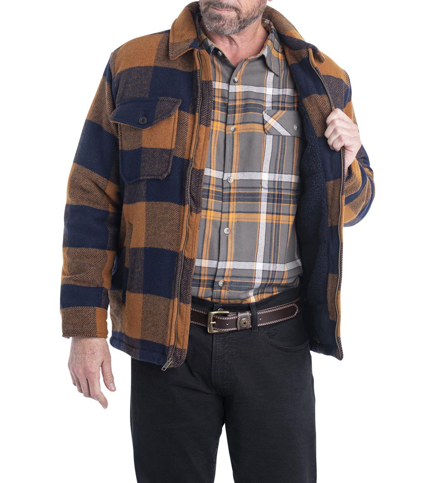 Мужское пальто Legendary Whitetails Big & Tall Wool Sherpa Lined Heavyweight Zip Up, цвет: Золотой ночной клетчатый — фото 2