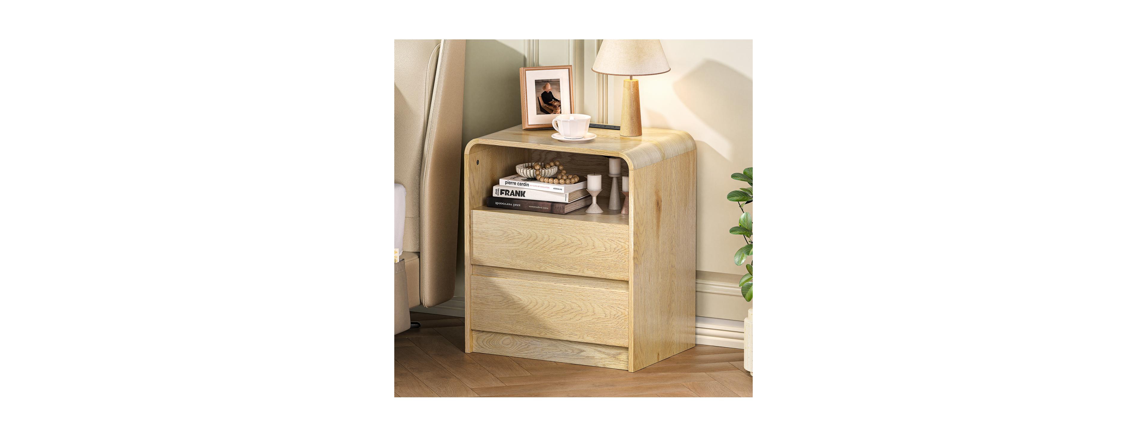 Streamdale Furniture Modern Wood Nightstand with Charging Station and 2 Drawers