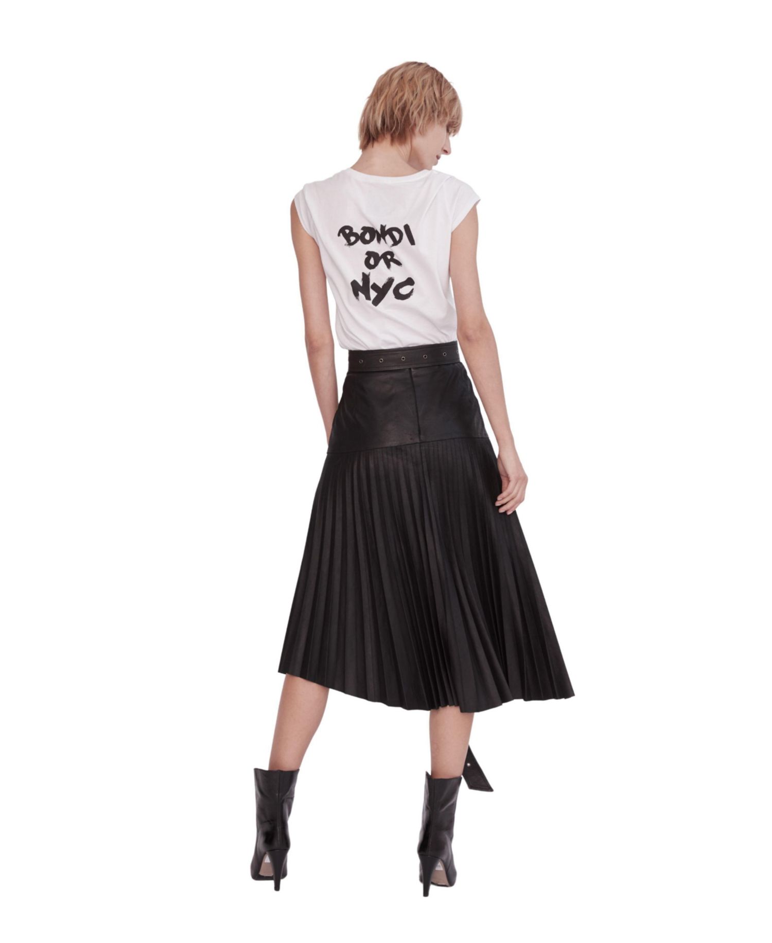 Women's Park Avenue High-Waisted Pleated Midi Leather Skirt