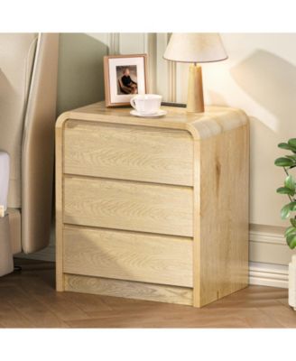 Modern Nightstand with Charging Station, 25" Tall Wood Bedside Table with 3 Drawers,for Bedroom, Living Room, Home Furniture