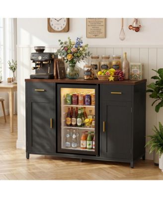 Coffee Pantry Cabinet with Mini Fridge Space and Power Outlet and Storage Drawers