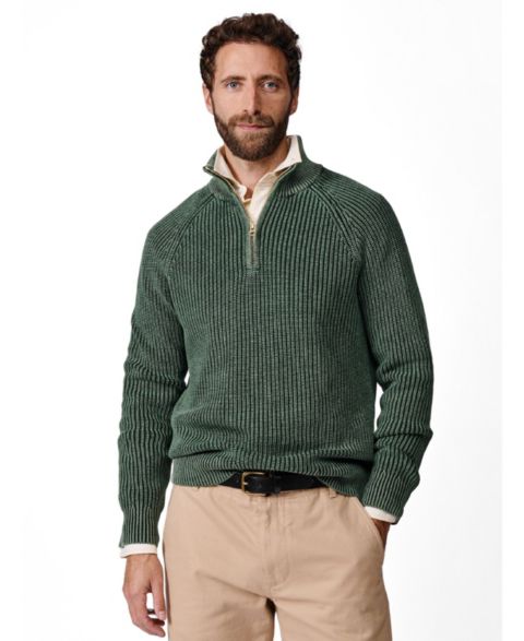 Мужской свитер Aubin Martin Quarter-Zip Ribbed-Knit, цвет: Хаки