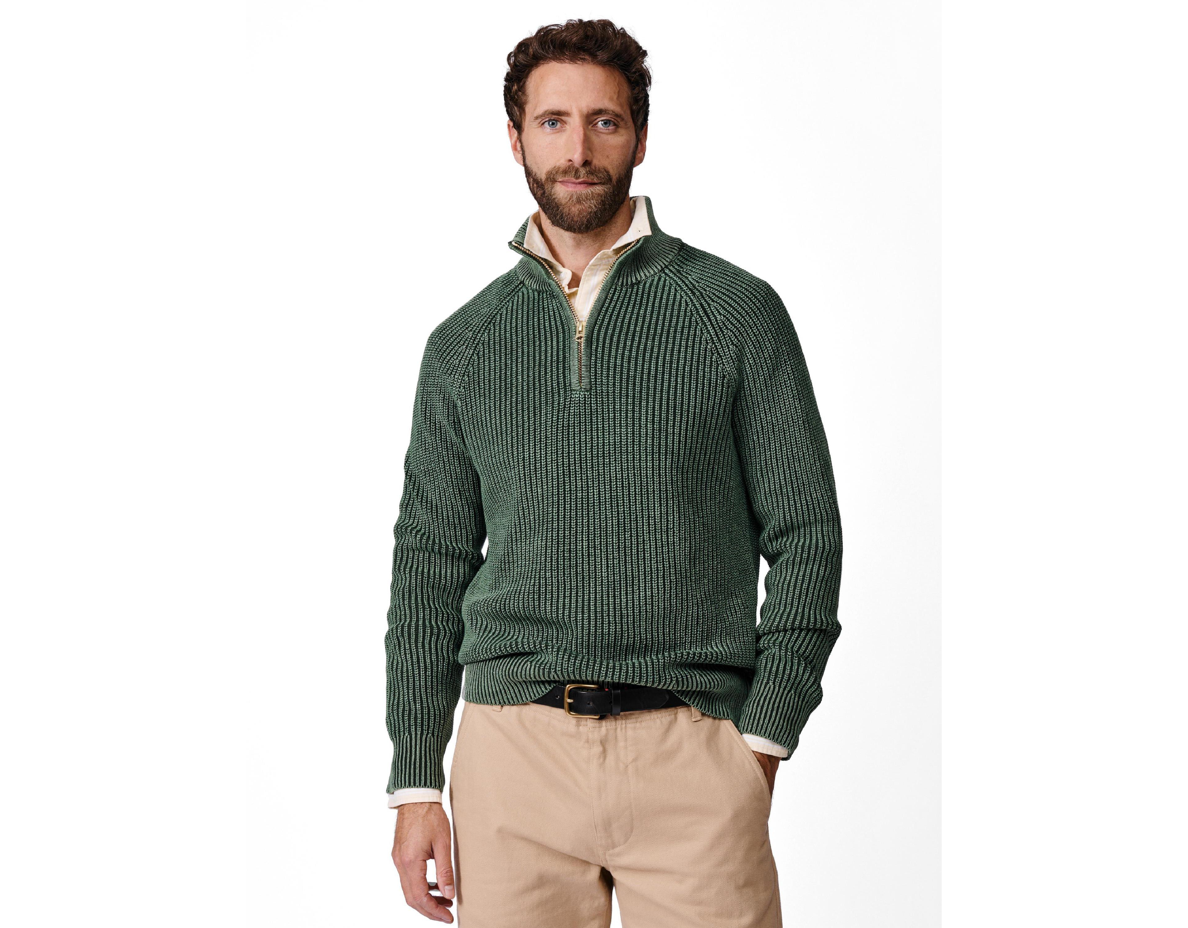 Aubin Men's Martin Quarter-Zip Ribbed-Knit Sweater