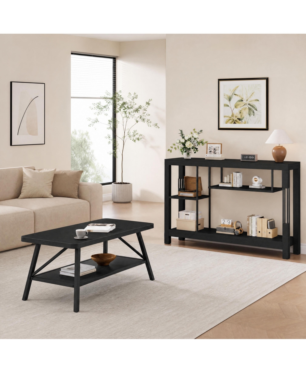 homfan Industrial Farmhouse Living Room Set