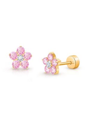 14K Gold on Titanium Cherry Blossom Stud Screw Back Earrings
